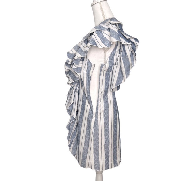 Romeo & Juliet Couture One Shoulder Ruffle Dress White Blue Striped Size S NWT - Picture 6 of 13
